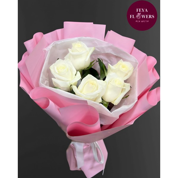 5 ақ раушан гүл шоғы