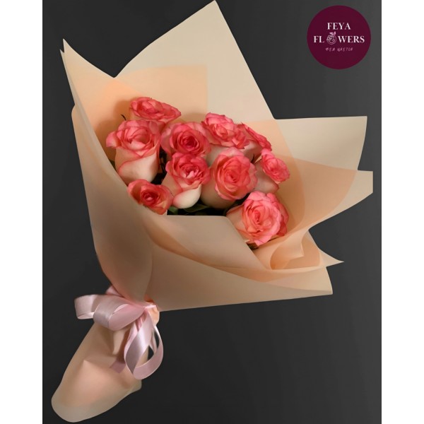 11 қызғылт раушан гүл шоғы